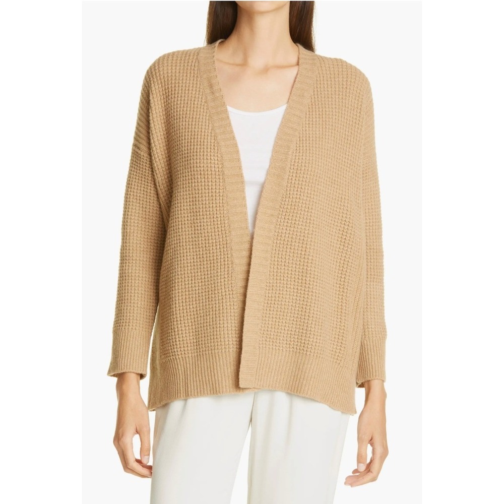 Eileen Fisher NWT Recycled Cashmere Wool Open V-Neck Cardigan L Honey‎ Luxury